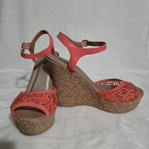Elegant Coral Wedge Sandals